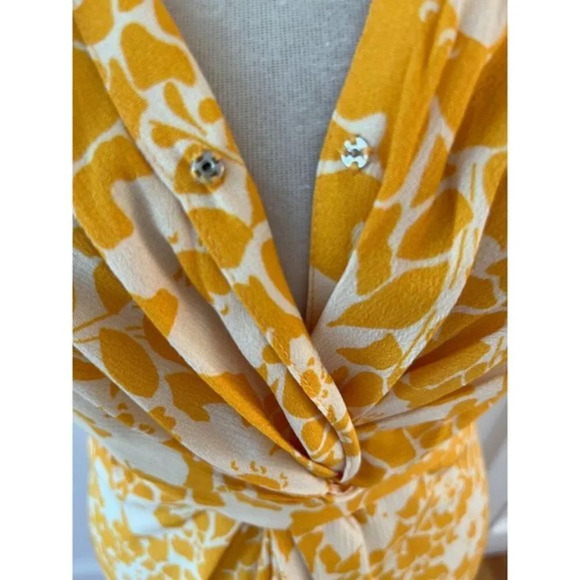 Alma Deia Yellow Print Twist Front Midi Dress NWT 38 M - Picture 10 of 12